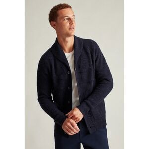 BONOBOS Mens Navy Speckled Shawl Collar Cardigan Sweater M Lambswool Blend